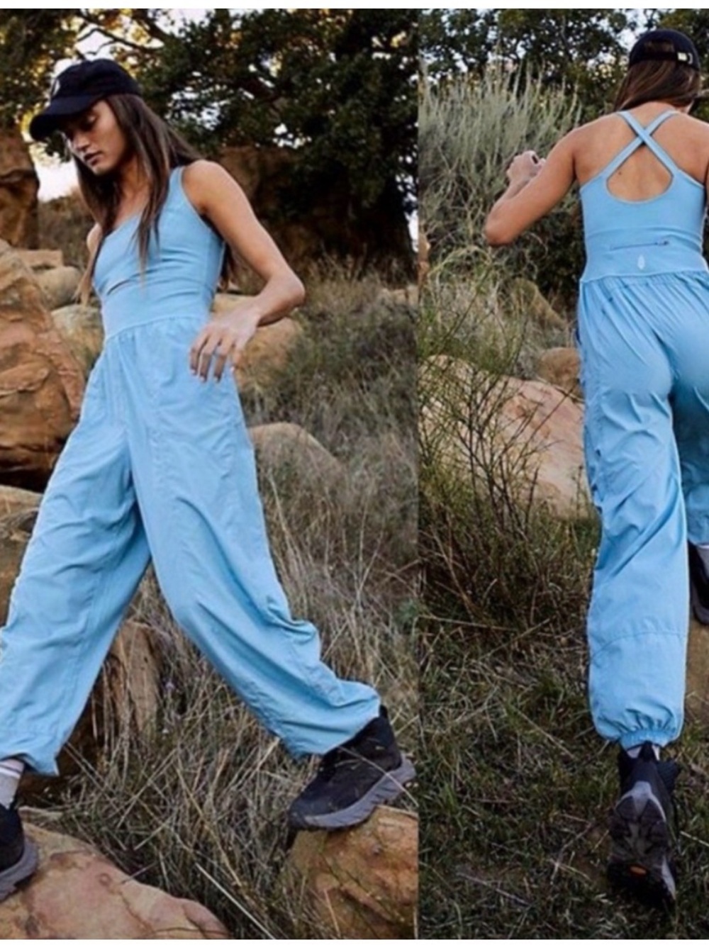 FP Movement by Free People Light Blue Strappy Jumpsuit